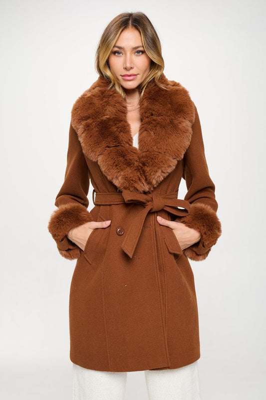 Neck Vegan Fur Coat