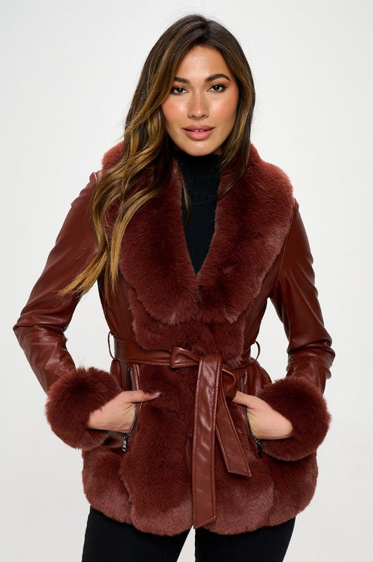 Vegan Leather Fur Coat