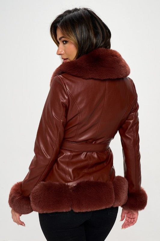 Vegan Leather Fur Coat