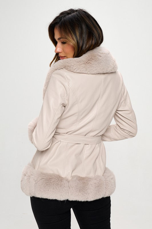 Vegan Leather Fur Coat