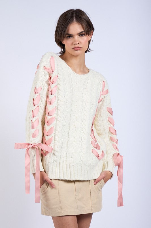 Bow Braid Knit Sweater