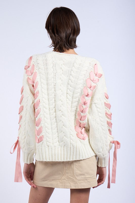Bow Braid Knit Sweater