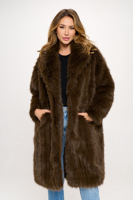 Long Fluff Coffee Coat