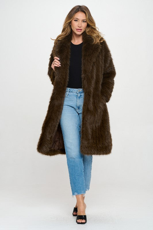 Long Fluff Coffee Coat