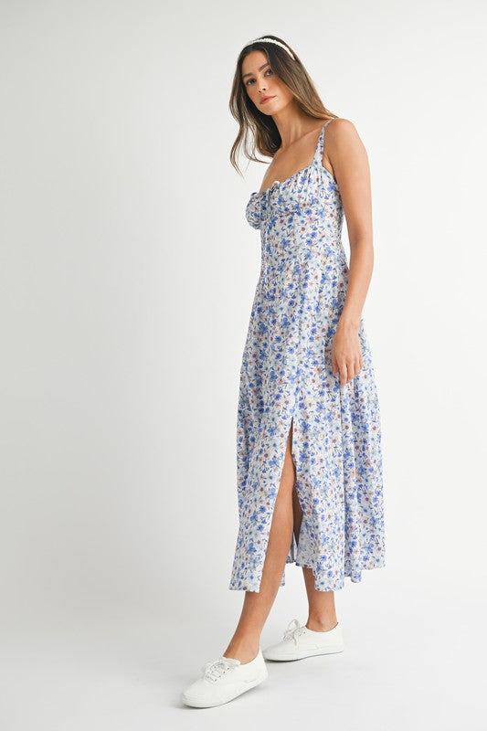 Lace Up Floral Dress