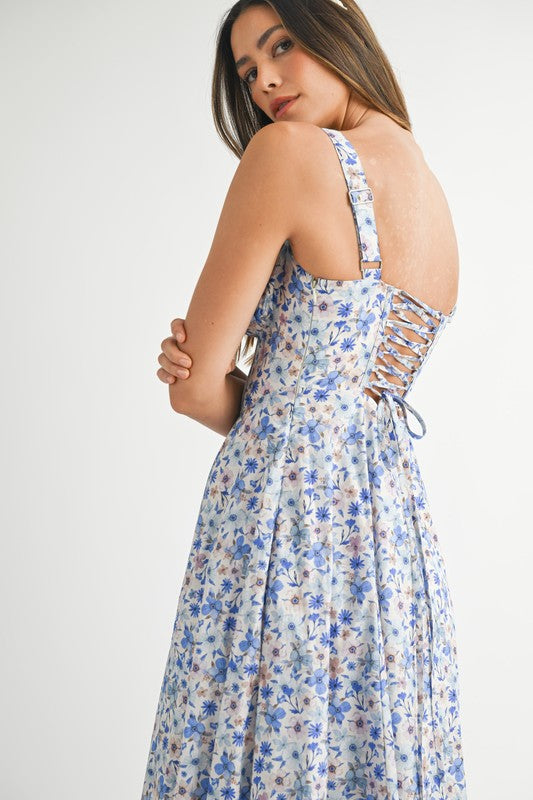 Lace Up Floral Dress