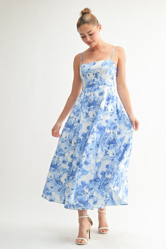 Azure Bloom Midi Dress