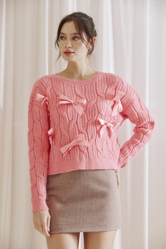 Bow Cable Knit Sweater