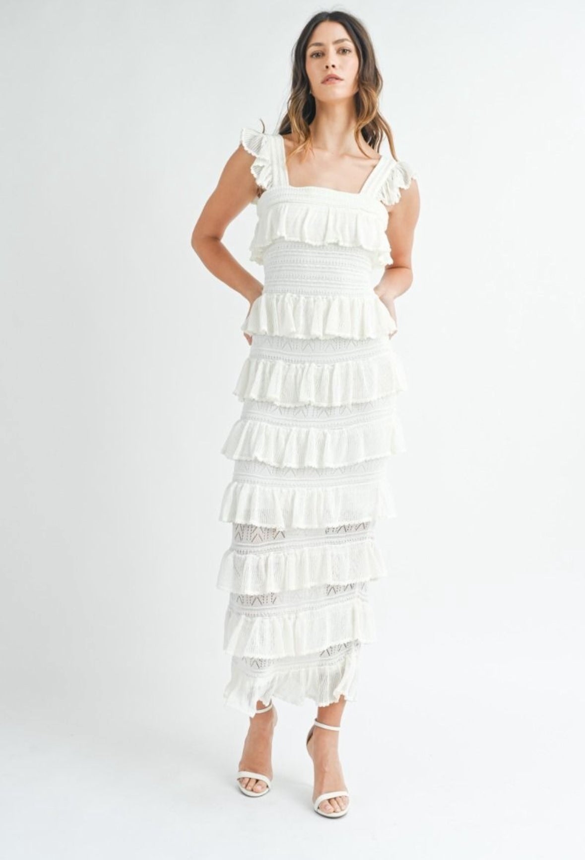 Ruffle Knit Midi Dress