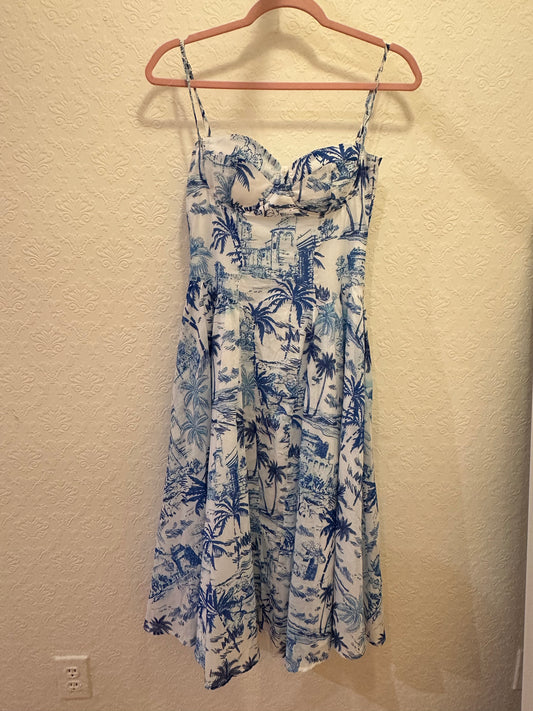 BLUE PALM TREE DRESS
