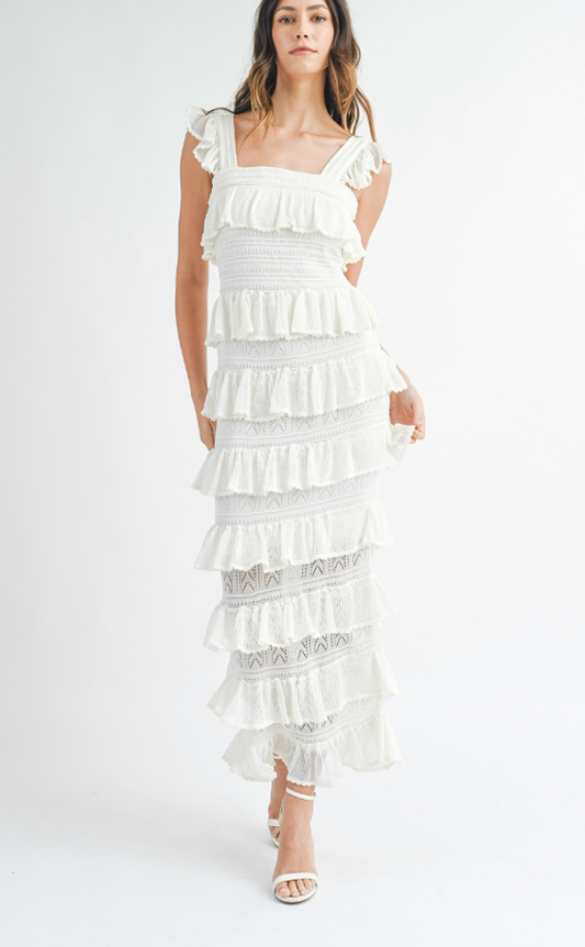 Ruffle Knit Midi Dress