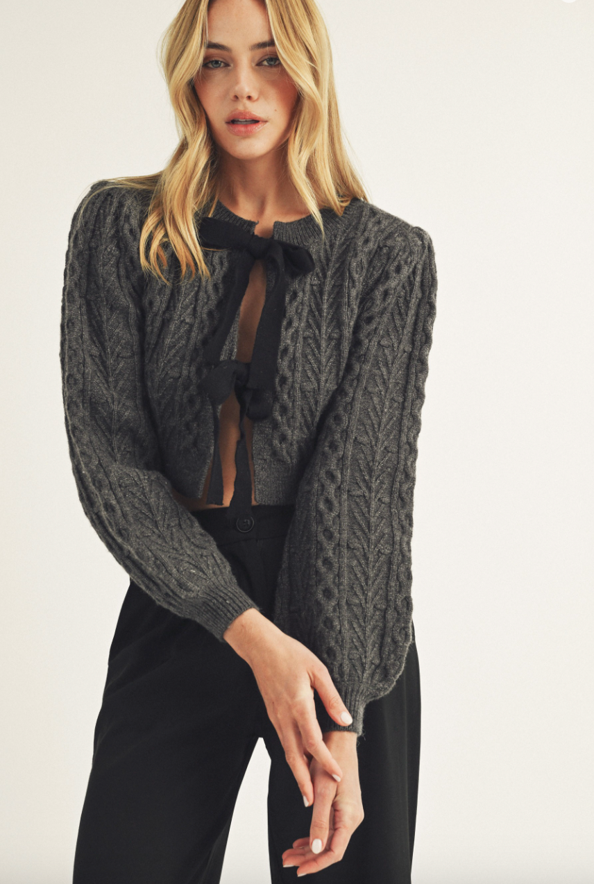 Monochromatic Cable Knit Cardigan