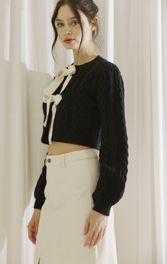 Monochromatic Cable Knit Cardigan
