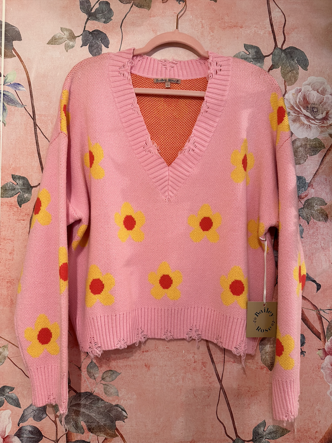 Daisy Print V Neck Sweater