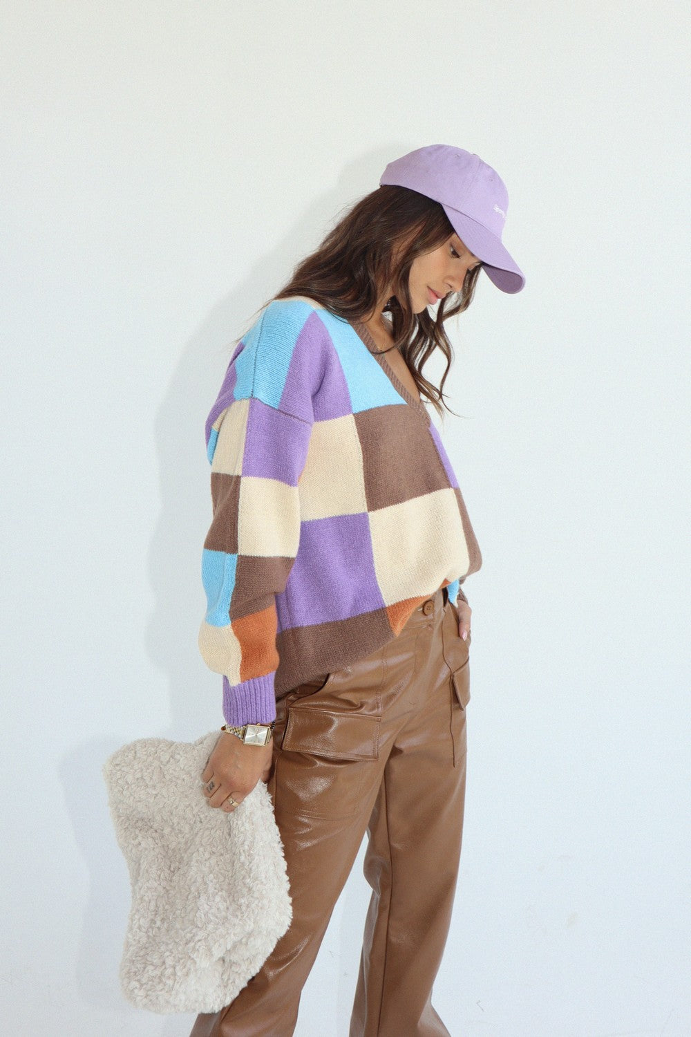 Color Block V Neck Sweater