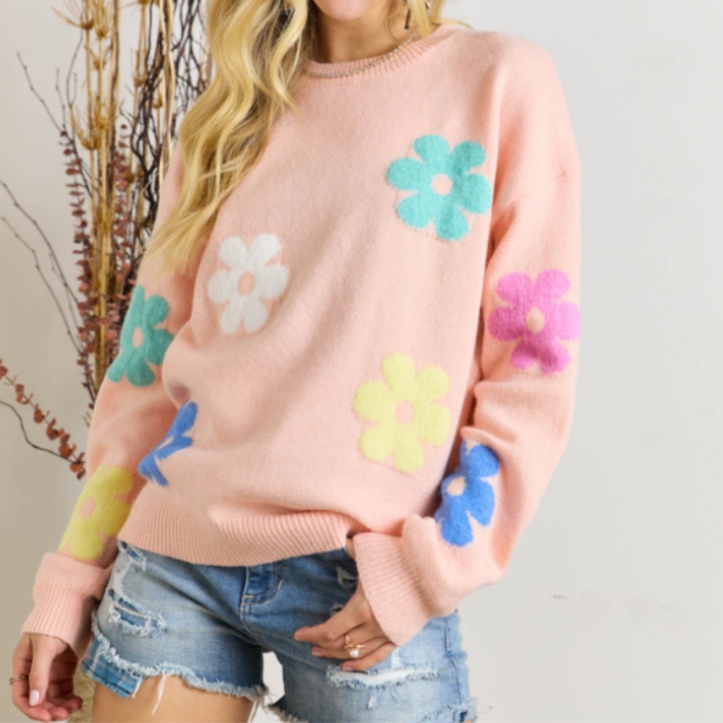 Peach Colorful Sweater