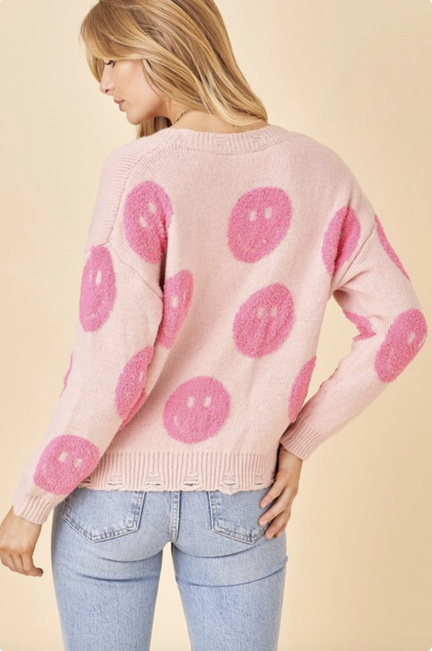 Smiley Face V Neck Sweater