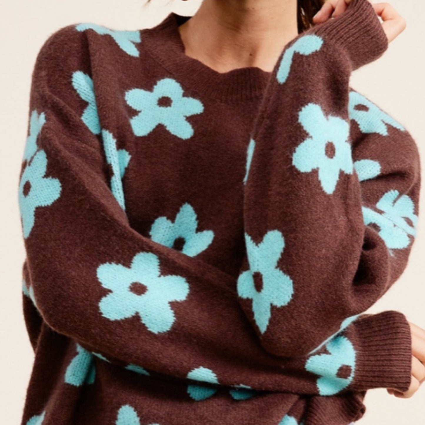 Brown Floral Sweater