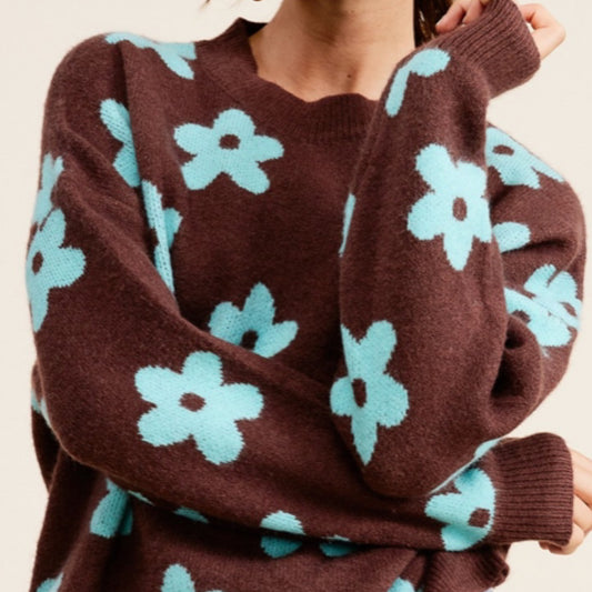 Brown Floral Sweater