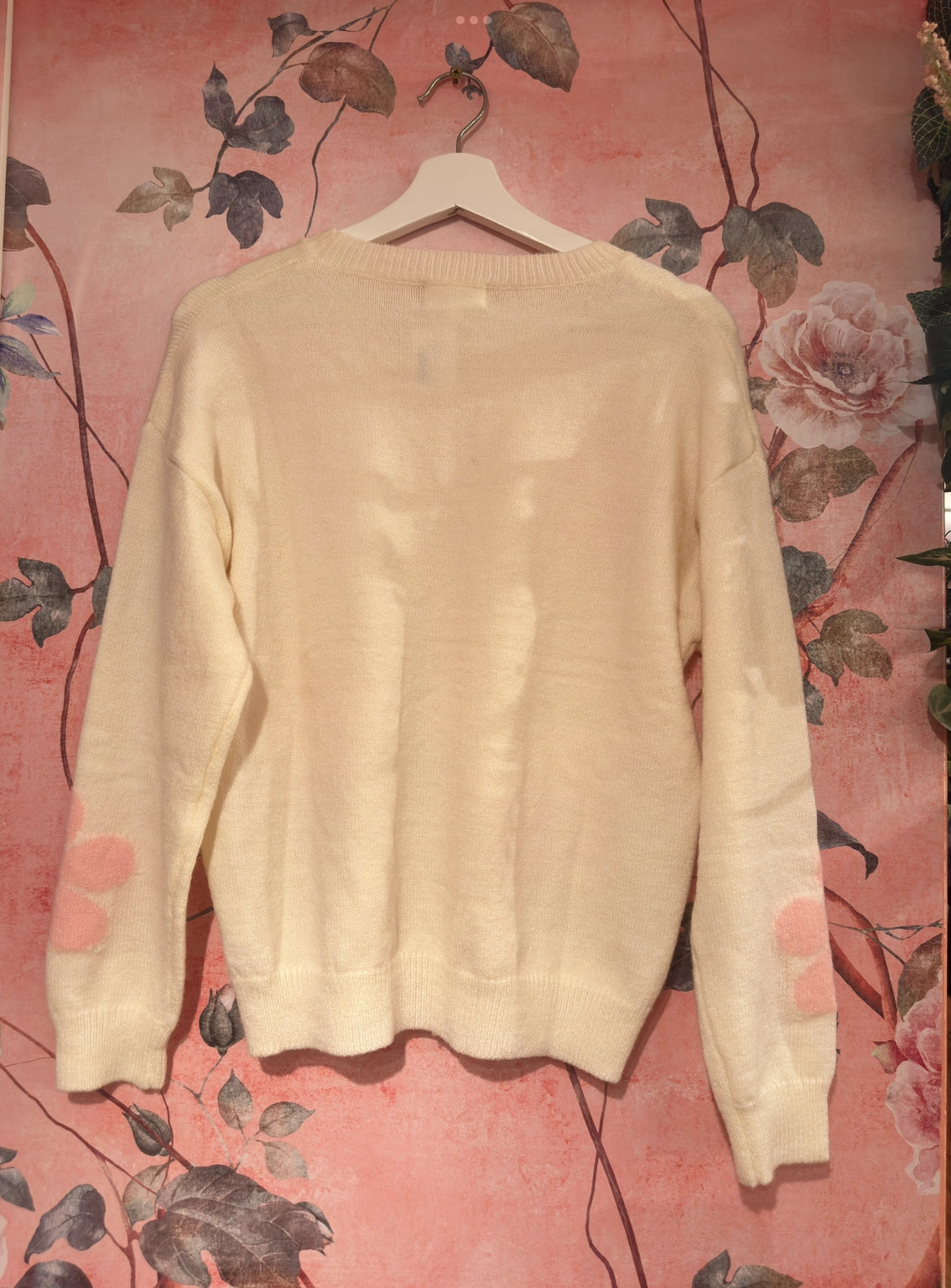 White with Pink Flower Sweater