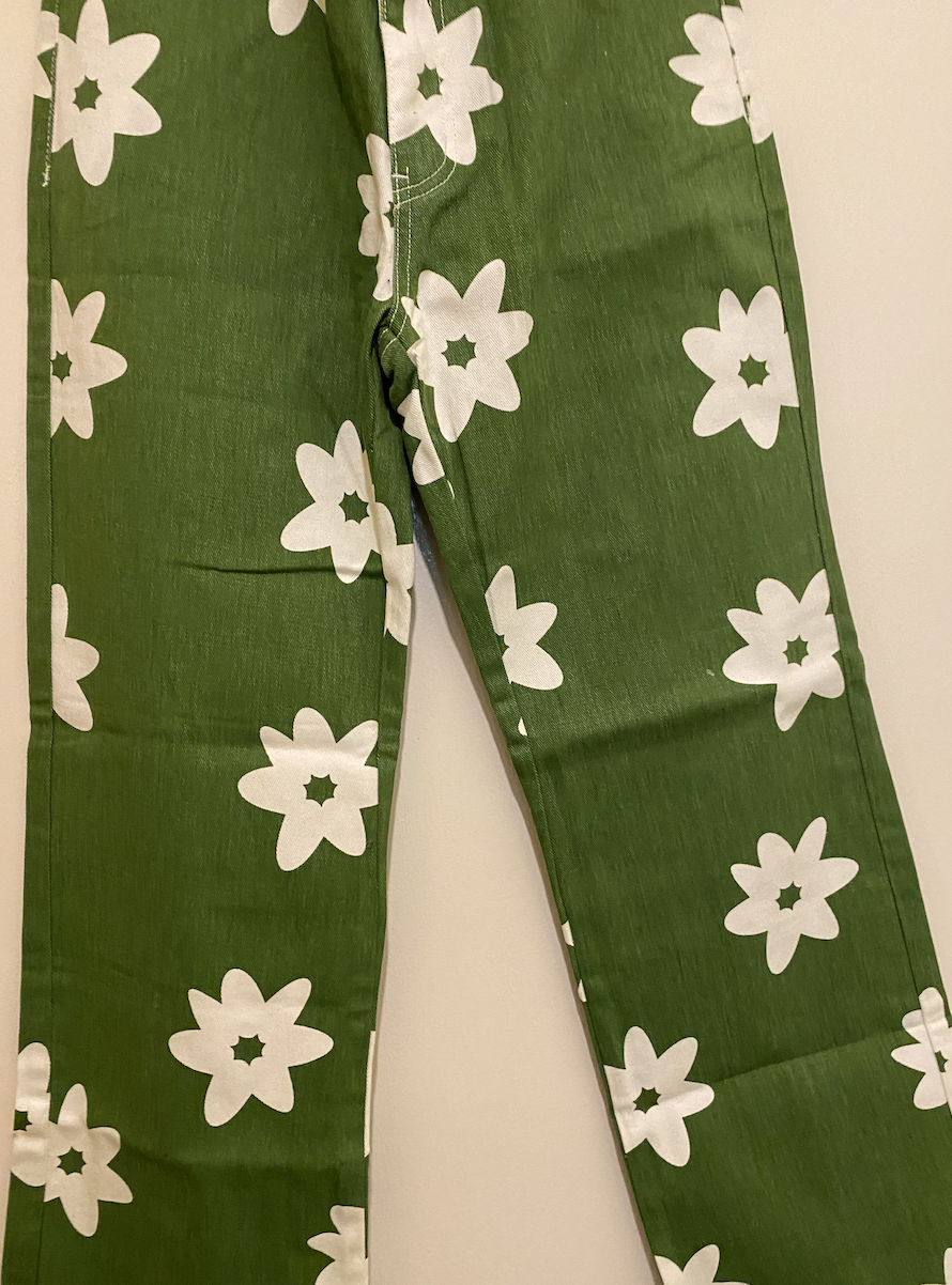 Dark Green Flower Jean