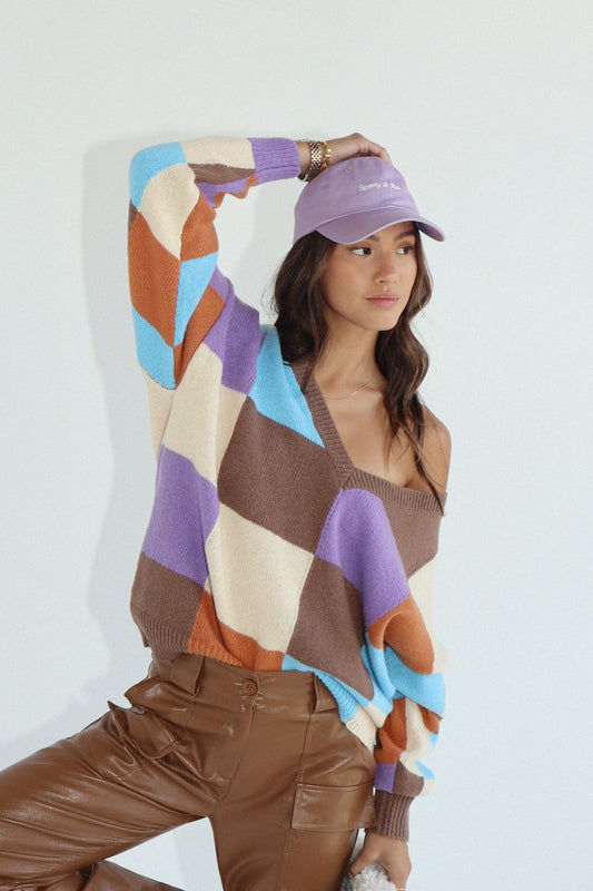 Color Block V Neck Sweater