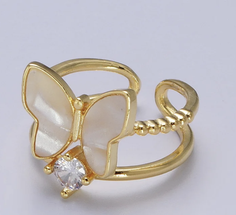 Pearl Butterfly Double Band Ring