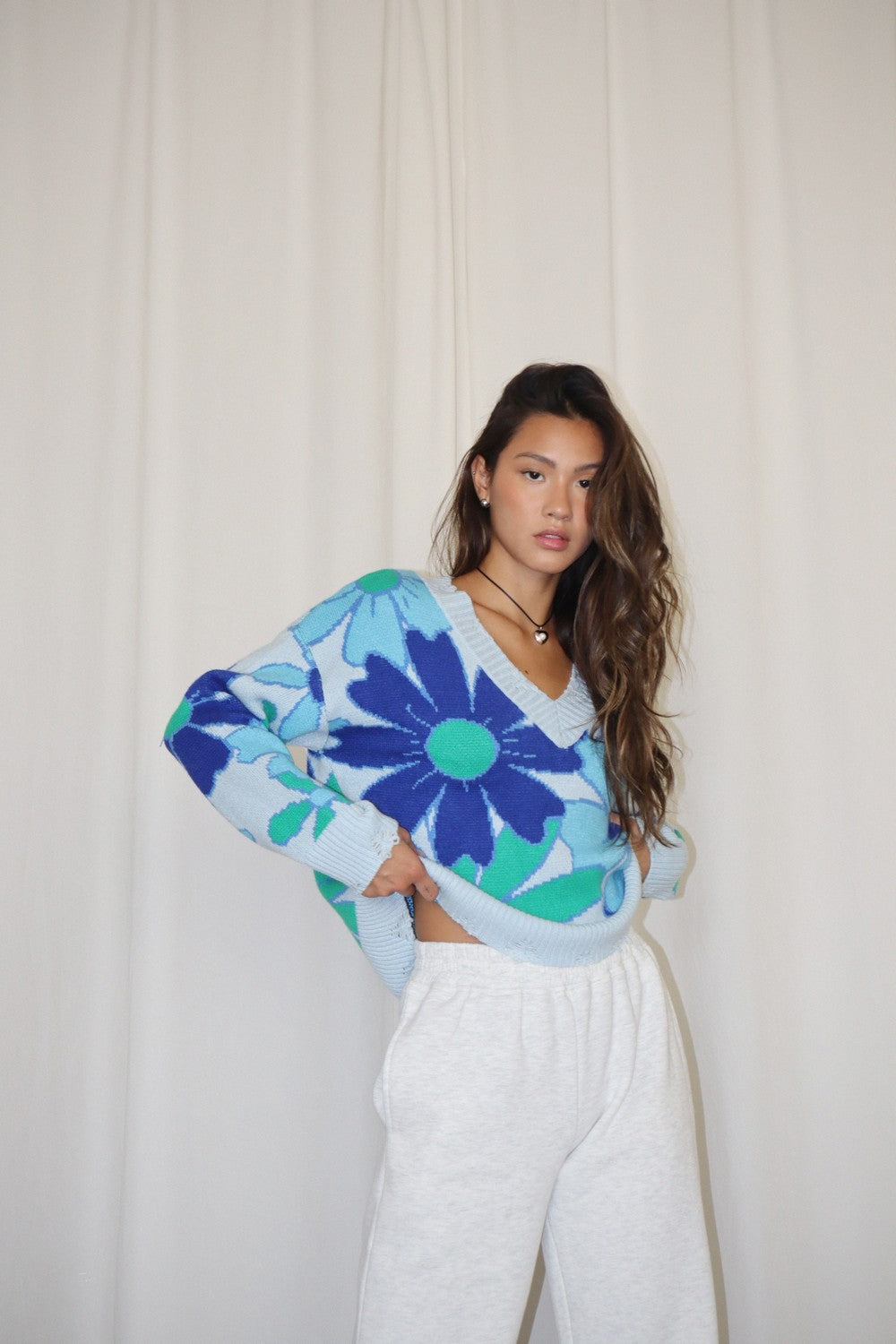 Floral V Neck Sweater