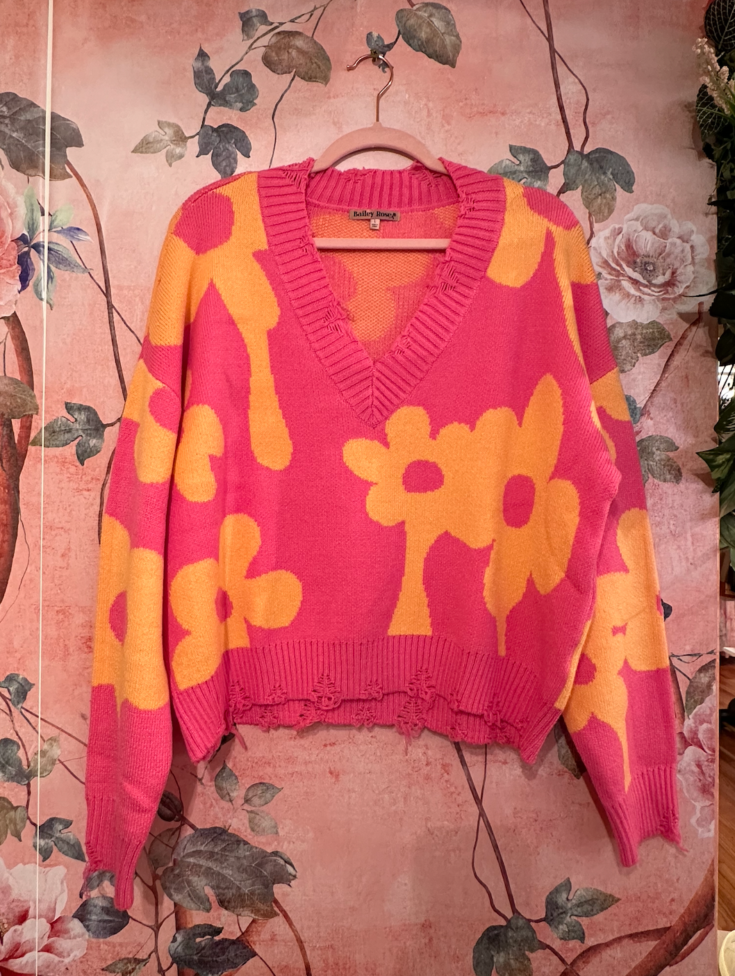 Daisy Print V Neck Sweater