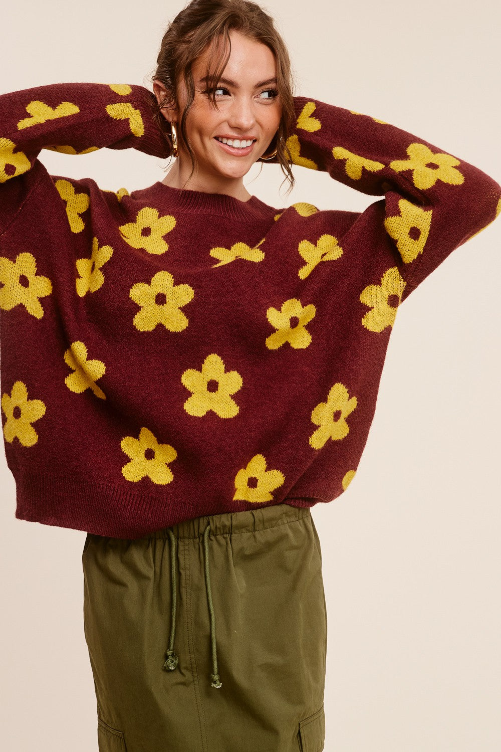 Brown Floral Sweater