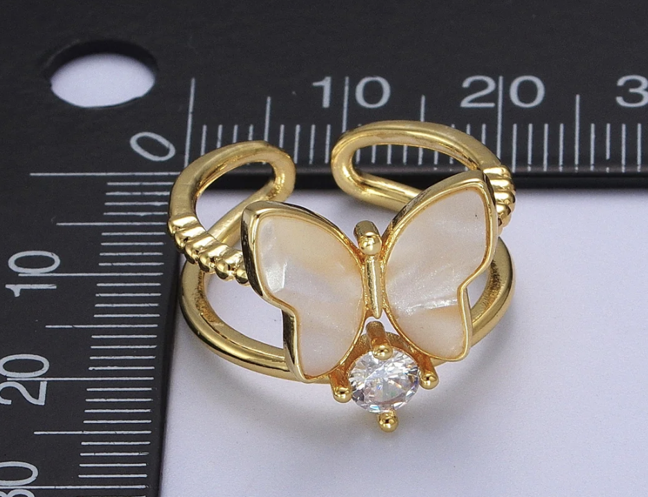 Pearl Butterfly Double Band Ring
