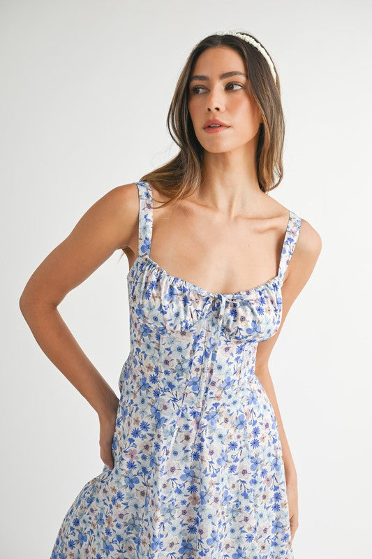 Lace Up Floral Dress