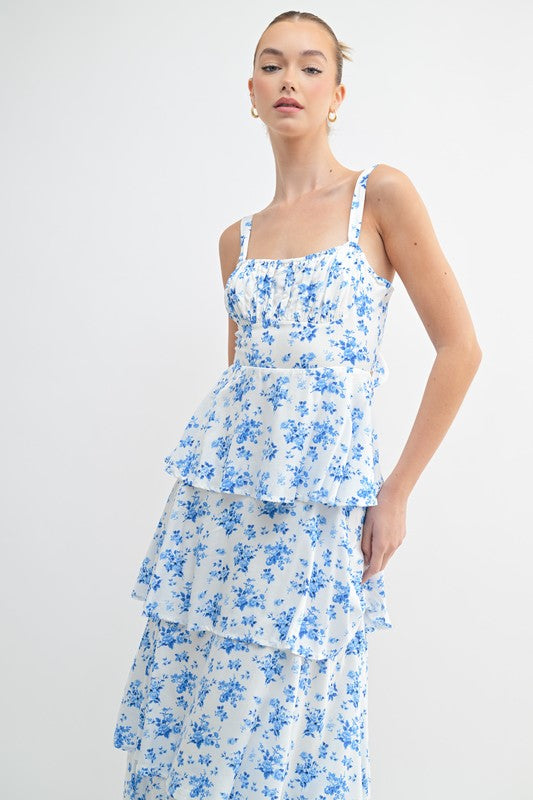 Floral Tie-Back Tiered Maxi Dress