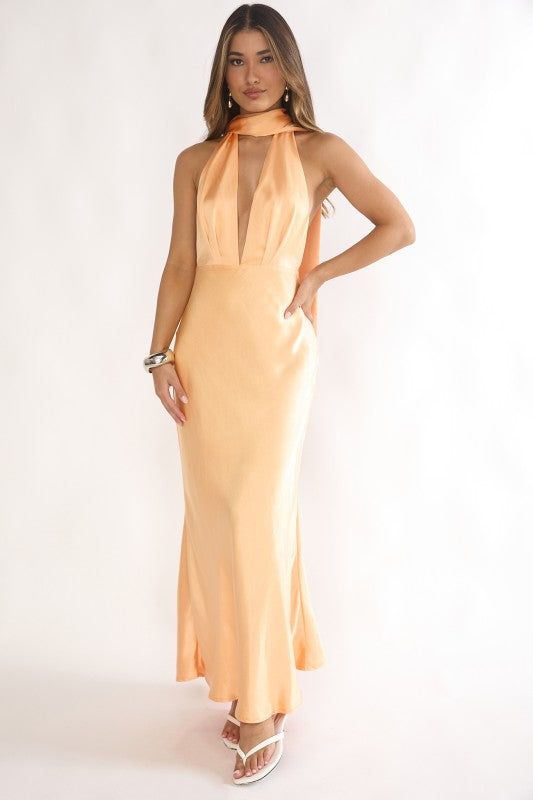Halterneck Long Silk Dress