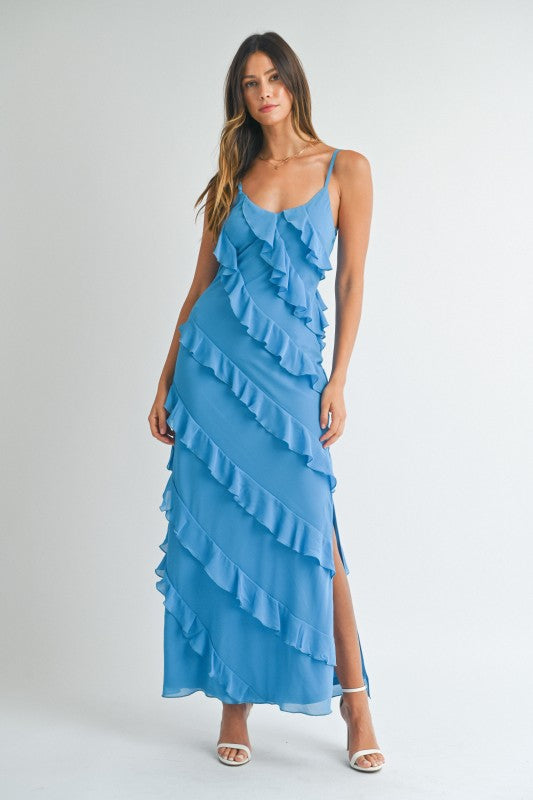 Asymetrical Tiered Ruffled Maxi Dress