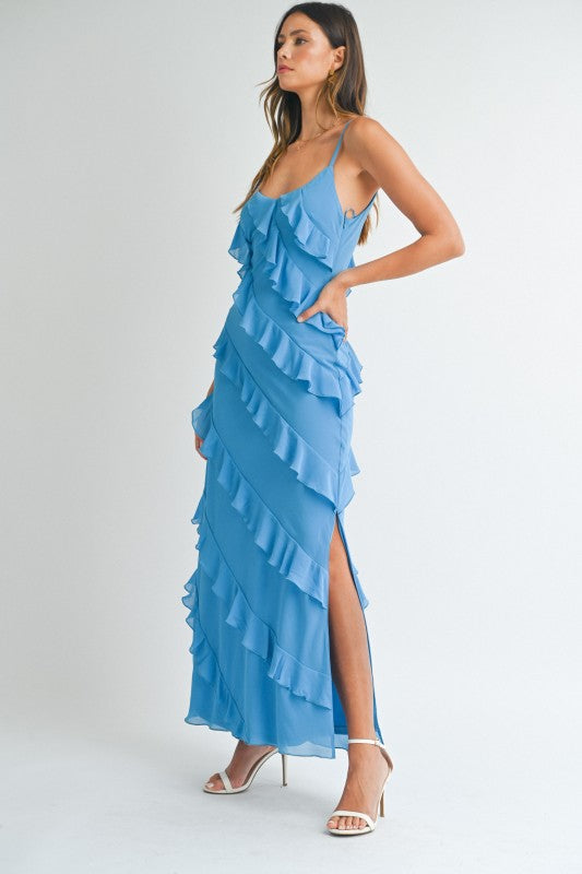 Asymetrical Tiered Ruffled Maxi Dress