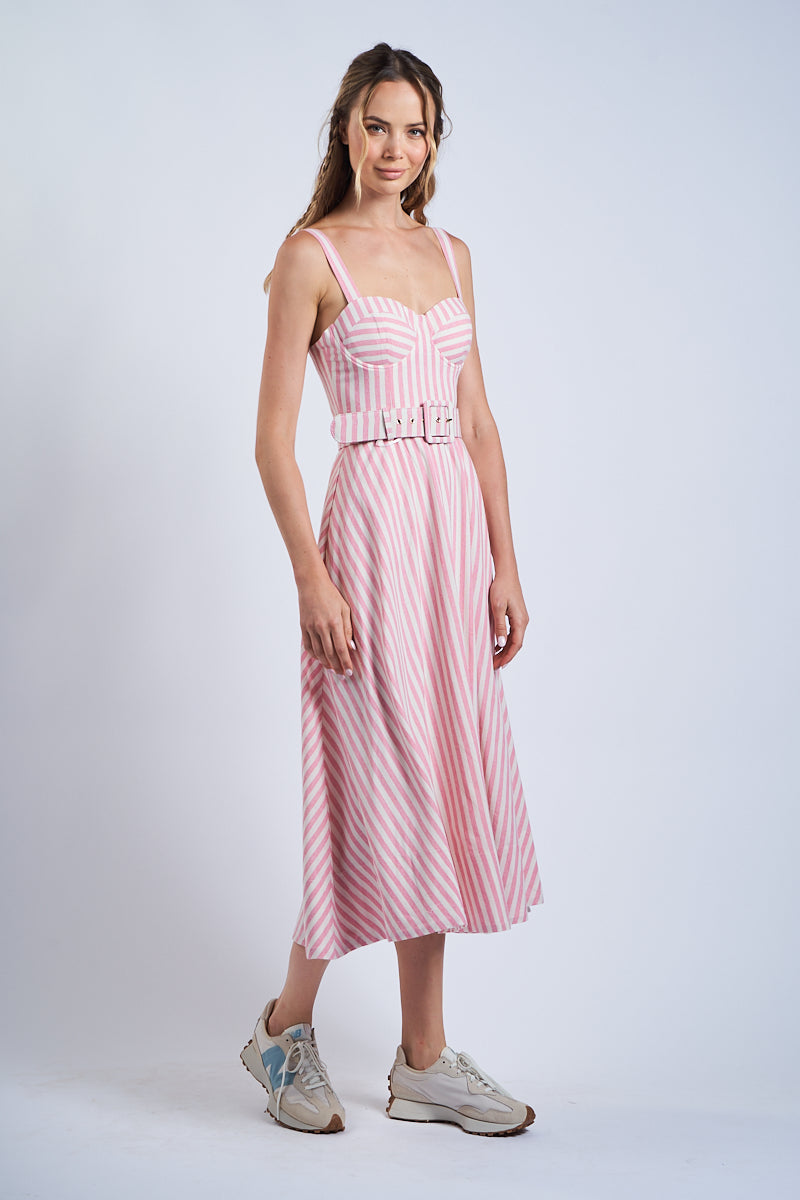 Pink Stripe Belt Dress