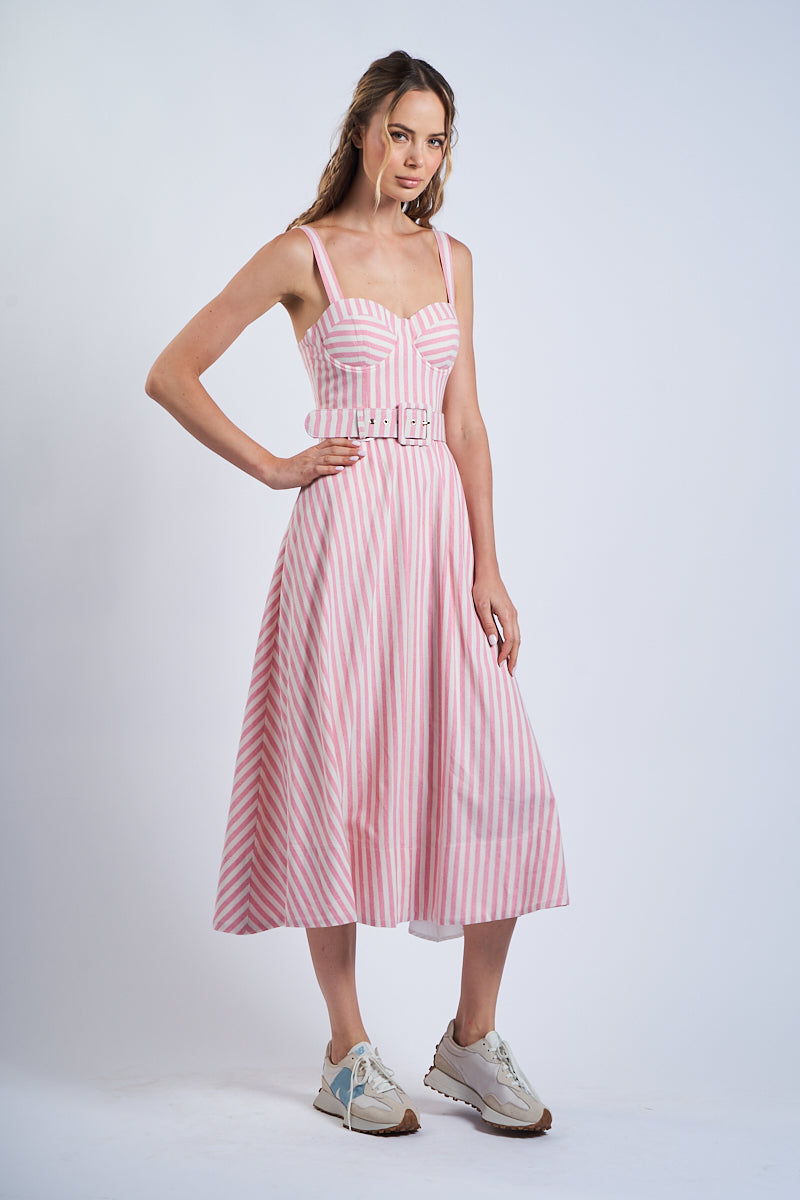 Pink Stripe Belt Dress