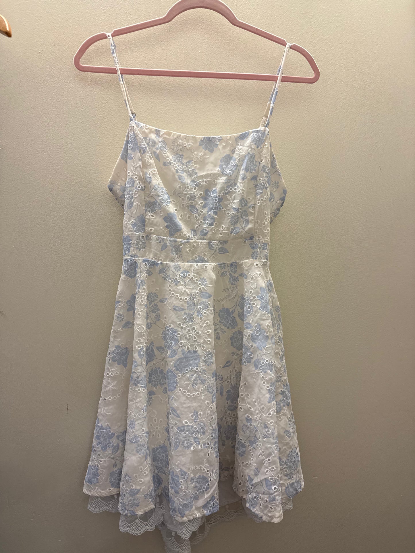 Eyelet Lace Trim Tie Back Mini Dress