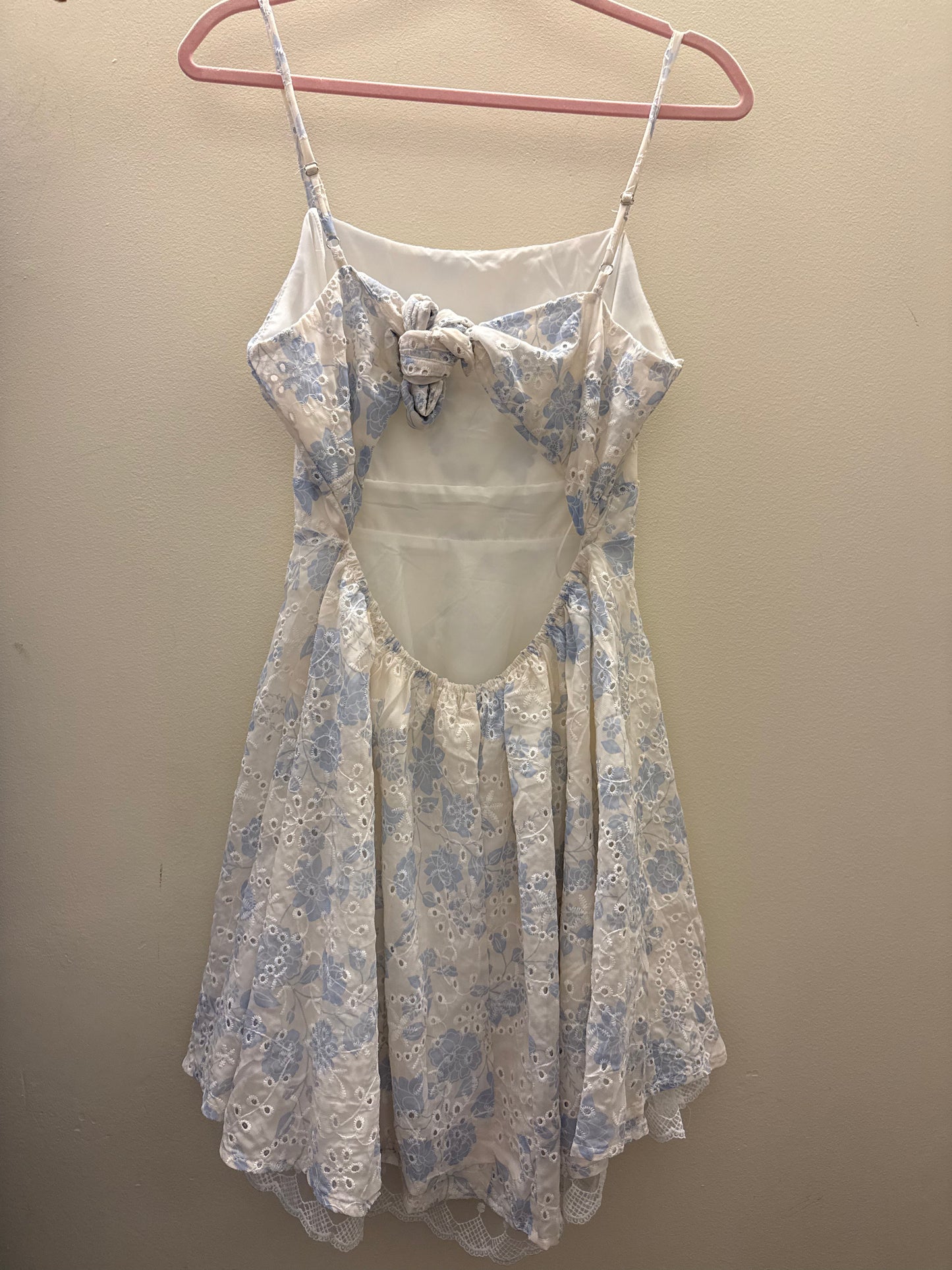 Eyelet Lace Trim Tie Back Mini Dress