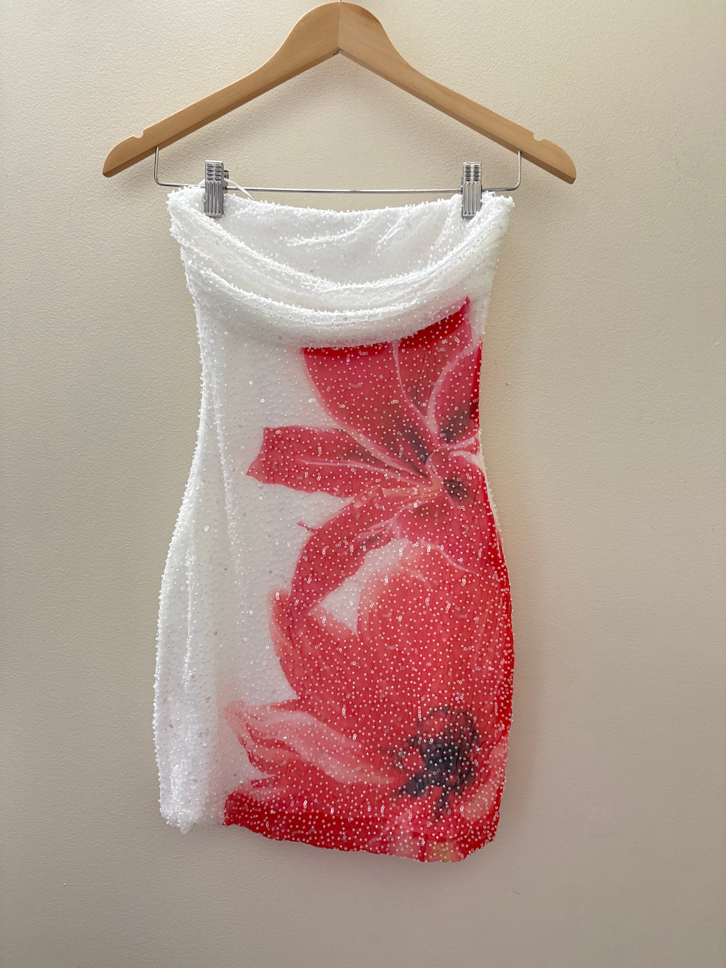 Bead Red Flower Mini Dress