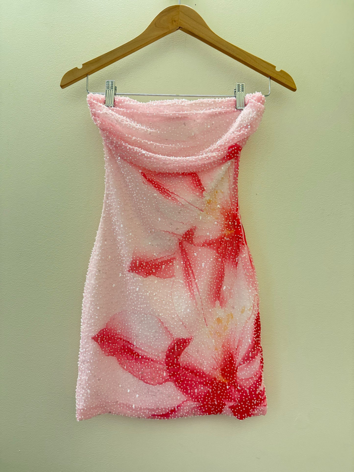 Bead Red Flower Mini Dress