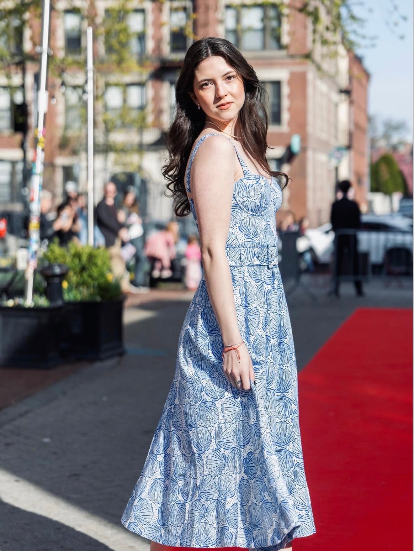 Blue Clam Long Belt Dress