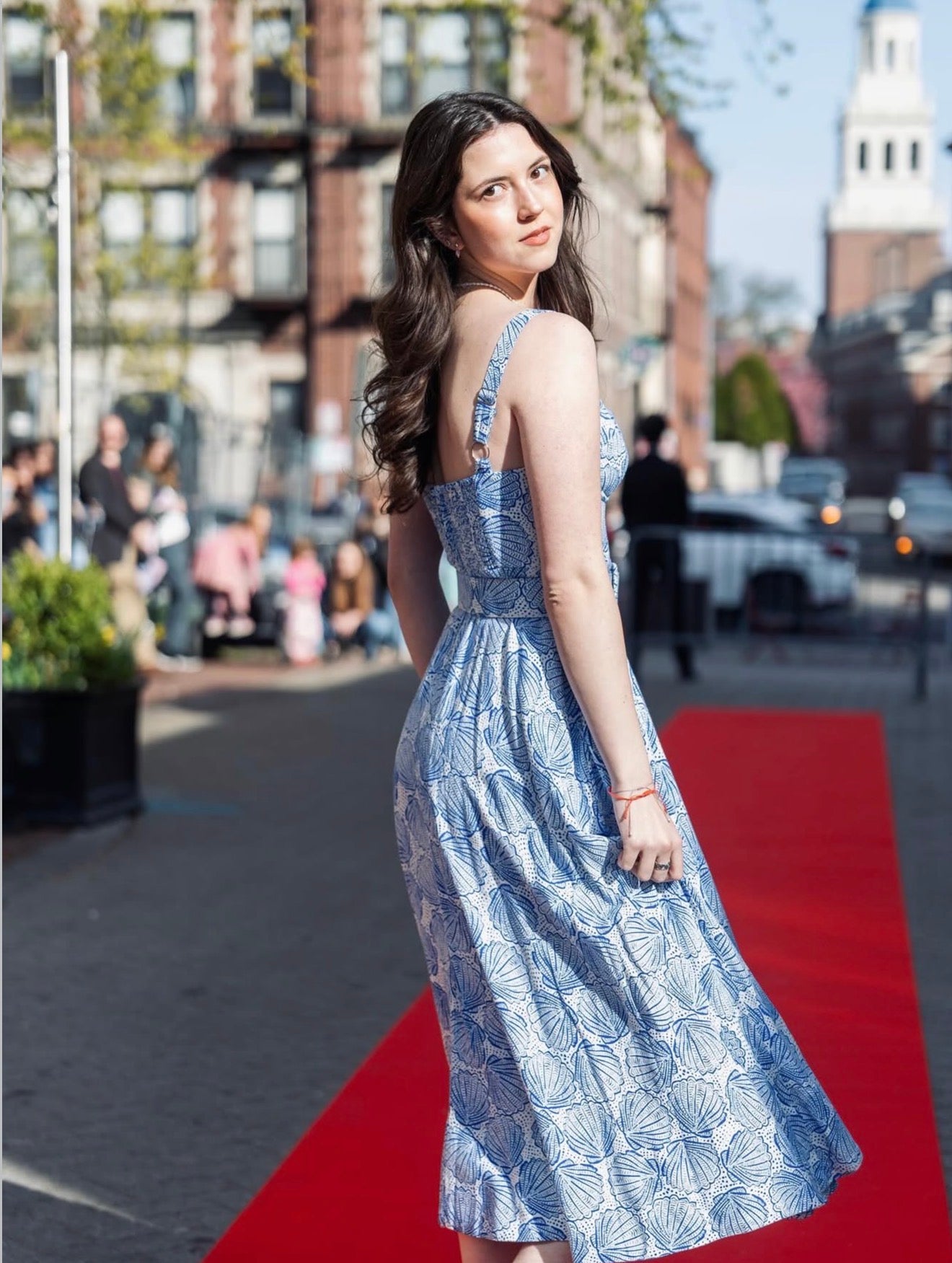 Blue Clam Long Belt Dress