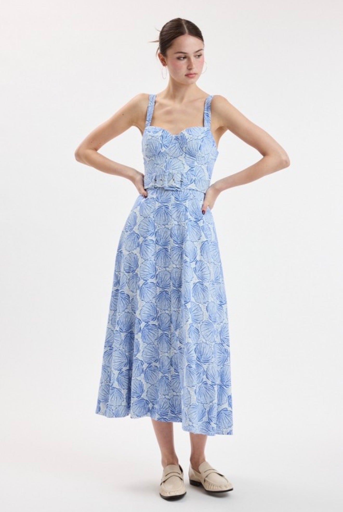 Blue Clam Long Belt Dress