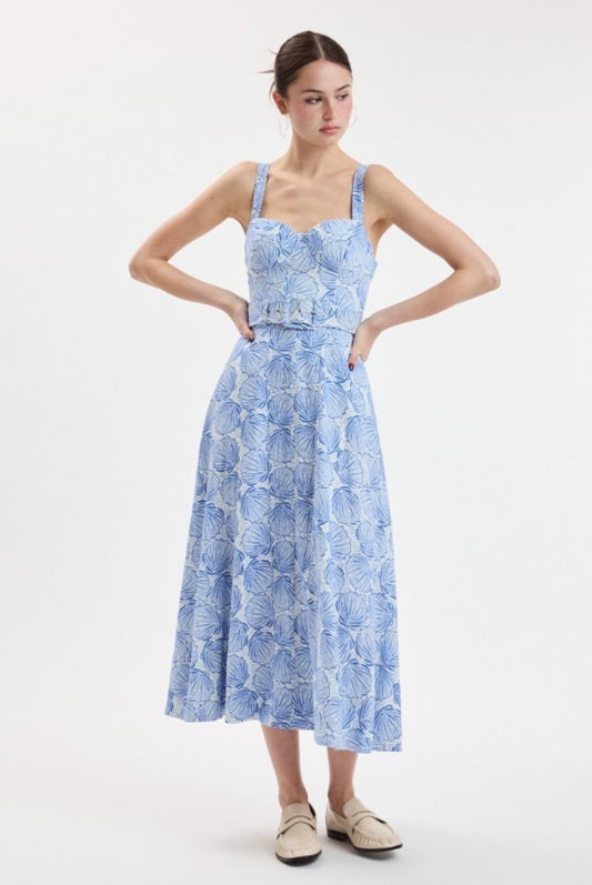 Blue Clam Long Belt Dress