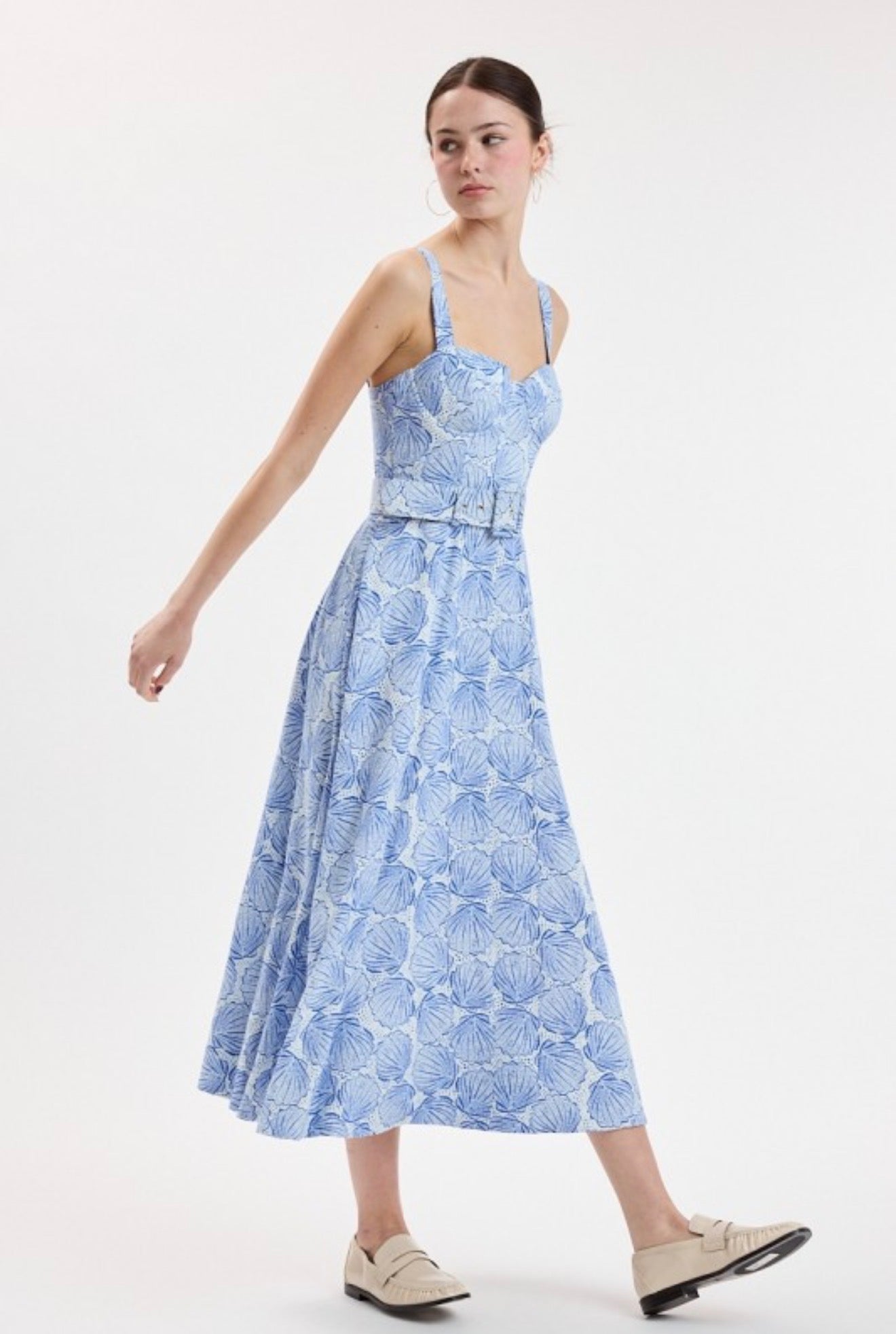 Blue Clam Long Belt Dress