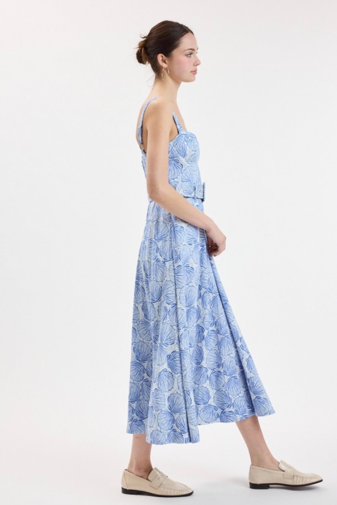 Blue Clam Long Belt Dress