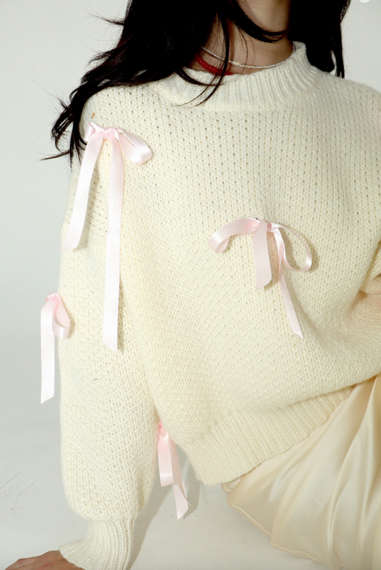 Satin Ribbon Tape Pullover Sweater
