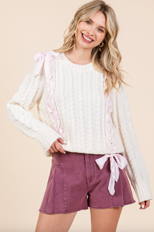 Ribbon Threaded Knit Sweater
